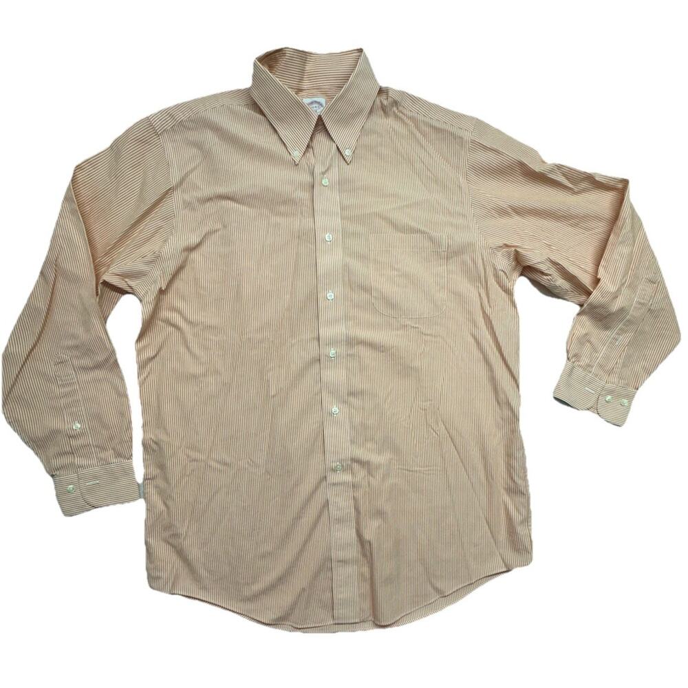 Brooks Brothers Mens Orange Stripe Cotton Dress Shirt 16.5 MSRP $125